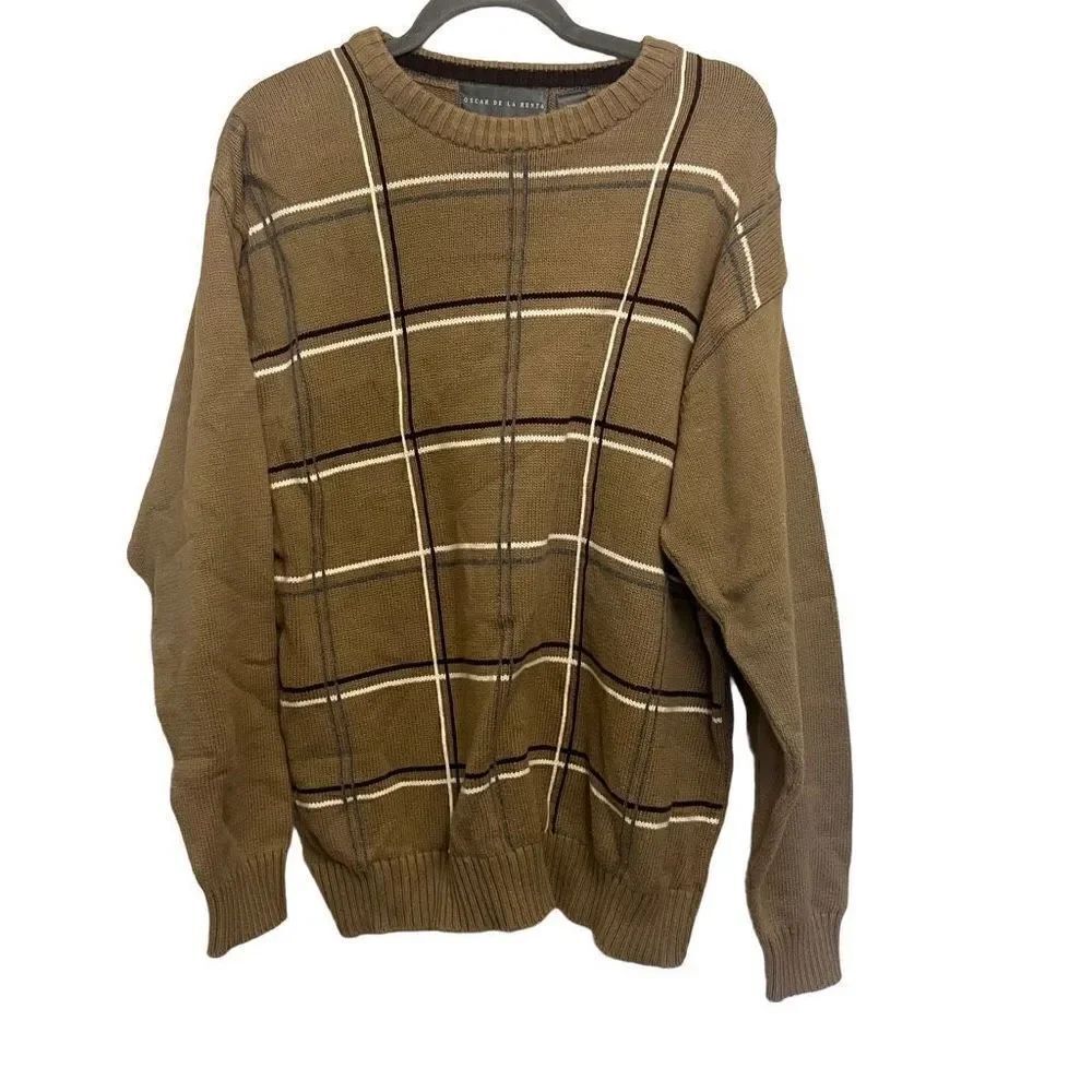 Oscar De La Renta Tan Knit Crewneck Sweater Size XXL